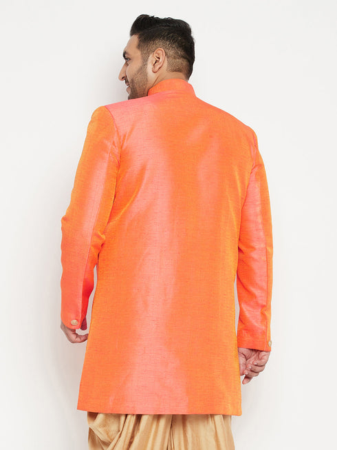 Vastramay Men's Plus Size Orange Slim Fit Sherwani Only Top